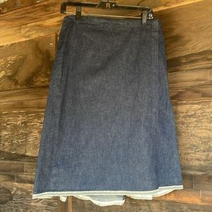 Vintage DKNY denim A-line wrap skirt 3 pleated bustle back & raw edge M medium 8